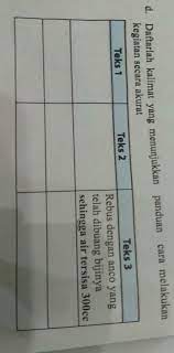 Ketiga teks tersebut adalah 1. D Daftarlah Kalimat Yang Menunjukkan Panduan Cara Melakukan Kegiatan Secara Akurat Teks 1 Teks Brainly Co Id