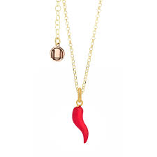 Gold And Red Enamel Cornicello Necklace – Italian Handmade Good Luck Charm  | UNALOE | Wolf & Badger