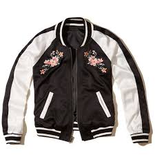 Black And White Striped Bomber Jacket Hollister Reversible Embroidered Satin Bomber Jacket Found On Polyvore Featuring Outerwear Jackets Satin Bomber Jacket Bomber Jacket Embroidered Bomber Jacket