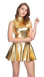Jeatha women's metallic gymnastics leotard long sleeves hollow ballet dance costume biketard jumpsuit. Wolf Unitard Shiny Club Dress Sleeveless Metallic Dresses For Women Large Gold Wantitall