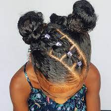 Buns With Pull Through Braids Hairstyle For Curly Little Girls Kids Braided Hairstyles Little Girl Hairstyles Natural Hair Styles