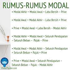 Laporan perubahan modal merupakan salah satu jenis laporan keuangan yang wajib dibuat perusahaan, dan berisi tentang informasi dari kegiatan pokok aktivitas dalam kurun waktu tertentu. Pinter Pandai Rumus Rumus Modal Modal Akhir Modal Awal Laba Bersih Prive Modal Awal Modal Akhir Laba Bersih Prive Prive Modal Awal Laba Bersih