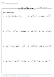 Adding Three Binomials Multivariable Worksheets Ads Polynomials