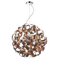 Made of metal and glass. Rawley 9 Light Ribbon Pendant Brushed Copper
