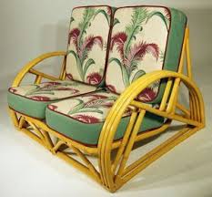 Vintage Barkcloth Cushions On Rattan Settee Nice For A Screened In Porch Vintage Rattan Furniture Hawaiian Furniture Retro Decor