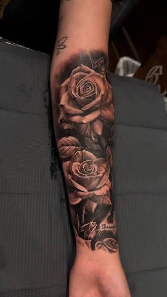American Traditional Rose Shoulder Tattoo