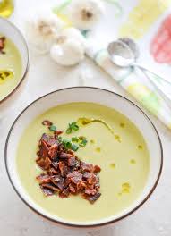 Creamy Caramelized Leek Soup With Maple Glazed Bacon Recipe Spring Soups Leek Soup Spring Soup Recipes