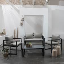 Profitez du soleil et de la douceur estivale dans un salon de jardin aménagé à votre image. Salon De Jardin Ibiza En Tissu Gris 4 Places Aluminium Anthracite Achat Vente Ensemble Table Et Chaise De Jardin Salon De Jardin Alu Et Tissu Cdiscount