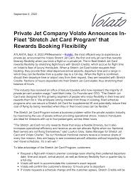 Private Jet Company Volato Announces In-Fleet 'Stretch Jet Card Program'  that Rewards Booking Flexibility