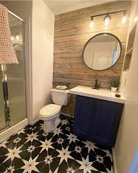 Painting bathrooms is a good time to experiment and use color blocking to make the room feel loftier still, with the lighter colors from picture (or dado) rail upwards, and pick a pale, reflective material, such as marble tiles, for the flooring. Color Combos Paint Ideas Archives Stencil Stories Diy Bathroom Makeover Wood Tile Bathroom Wood Wall Bathroom