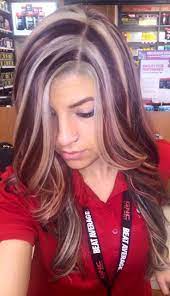 Chunky Blonde And Violet Highlights Hair Streaks Hair Styles Burgundy Hair