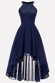 Women Dark Blue Lace Splicing High Low Elegant Chiffon Dress Xl In 2020 Homecoming Dresses Under 50 Cheap Homecoming Dresses Lace Dress
