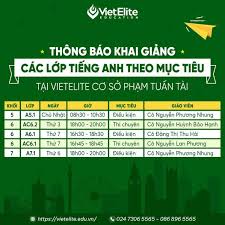 THÔNG BÁO KHAI GIẢNG CÁC LỚP TIẾNG ANH THEO MỤC TIÊU TẠI VIETELITE CƠ SỞ  PHẠM TUẤN TÀI