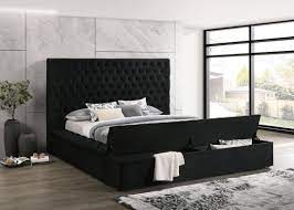 Stylish sleek tufted queen size headboard platform bed in black. Paris Black Velvet Queen Storage Platform Bed From Happy Homes Luna Furniture