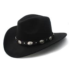New Vintage Wool Western Cowboy Hat For Womem Men Wide Brim Cowgirl Jazz Cap With Leather Toca Sombrer Black Cowboy Hat Kids Cowboy Hats Cowgirl Hats