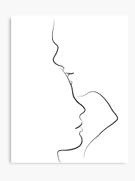 Black And White Kiss Canvas Forehead Kiss Line Art Drawing In Black And White Canvas Print By Melody Watson In 2020 Line Art Drawings Outline Art Line Art