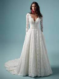 Long sleeve wedding dresses are very comfortable. Lace V Neckline Long Sleeve Ball Gown Wedding Dress Kleinfeld Bridal