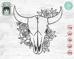 Cow Skull With Flowers Svg File Cow Skull Svg File Cow Skull Etsy Bull Skull Tattoos Cow Skull Tattoos Bull Skulls