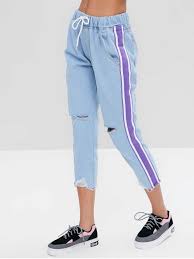 Distressed Side Stripe Denim Joggers Jeans Light Blue M Denim Joggers Jogger Jeans Jeans Diy