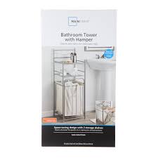 The mainstays cad6109g bathroom tower with hamper helps you make the most out of your bathroom space. Mainstays 2 Shelf Bathroom Storage Tower With Hamper Satin Nickel Walmart Com Walmart Com