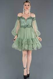 mint balon kol islemeli straplez abiye abk779 the dress kisa elbiseler elbise modelleri