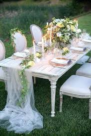 Wedding Decoration With Tulle Table Decorating With Tulle Tulle Runner Table Decora Outdoor Wedding Centerpieces Outdoor Wedding Tables Romantic Garden Wedding