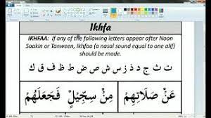 Dalam ilmu tajwid, ikhfa' berarti menyamarkan atau menyembunyikan huruf tertentu ke dalam huruf sesudahnya dan dibaca ghunnah atau dengung. Rules Of Tajweed 05 1 Rules Of Ikhfa Youtube