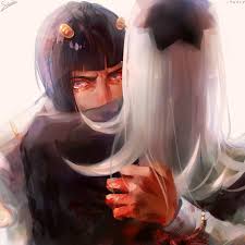 bruno bucciarati, leone abbacchio, jojo no kimyou na bouken, vento aureo,  highres, 2boys, black hair, blood, blood on hands, bloodshot eyes, blunt  bangs, braid, constricted pupils, covered mouth, flipped hair, from behind,