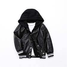 Terryws Boys Jacket New Autumn Hooded Kids Leather Jacket For Boys Black Faux Leather Jacket Coat For Bo Kids Leather Jackets Black Faux Leather Jacket Jackets