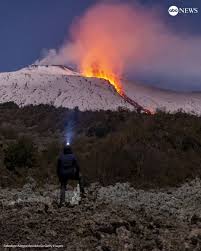 ABC News | Photos captured a stunning view of Mount Etna as it erupted  while covered with snow. | Instagram
