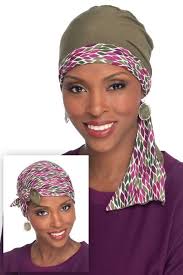 in A Snap Reversible Head Wrap Cardani Viscose from Bamboo Scarf Cap Thistle Print with Olive