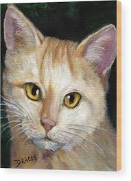 Light Yellow Tabby Cat Wood Print by Dottie Dracos