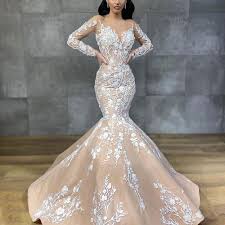 champagne mermaid wedding dresses boho vestido de novia de seria lace applique elegant luxury wedding gown cheap wedding dress wedding dresses mermaid wedding dress