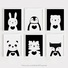 Nursery Wall Art Set Printable Cute Animal Art Set Of 6 Poster Baby Print Instant Download Child Room Decor Black And White Digital Print Baby Prints Nursery Art Set Baby Room