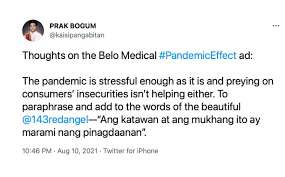 Belo medical group has takes down the 'pandemic effect' ad after drawing flak from users online. Plcf2jfgxm9tgm