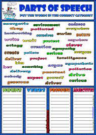 Parts Of Speech Classifying Esl Exercise Worksheet Parts Of Speech Worksheets Parts Of Speech Parts Of Speech Exercises