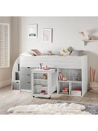 Mid sleeper beds consist of a single bed for sleeping one person, with the added advantage of having empty space beneath the bed. Mico Mid Sleeper Bed With Pull Out Desk And Storage Grained White Grey Littlewoods Com