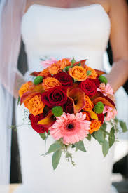 Check spelling or type a new query. Bold Fall Bouquet With Orange And Red Roses And Coral Gerbera Daisy Accents Today S Bride