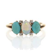 Available with diamonds in 14k, 18k & vermeil, and rose, white, or yellow gold. Vintage Antique Gold Turquoise And Opal Ring With Diamonds At Voiage Jewelry