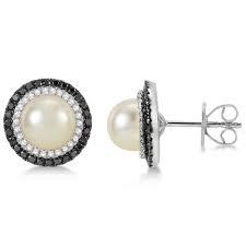 Black And White Diamond Stud Earrings The Black Pearl Halo Earrings Studs Yellow Gold Earrings Studs White Diamond Stud Earrings