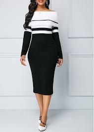 Bowknot Neck Long Sleeve Stripe Print Dress Rotita Com Usd 31 44 Long Sleeve Sheath Dress Fashion Striped Print Dresses