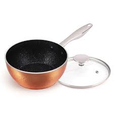 A saucepan with a lid also prevents splashes of hot liquid that can jump out and make a mess. Michelangelo 1 5 Quart Sauce Pan With Lid Small Copper Saucepan With Nonstick Stone Interior Coating Hammering