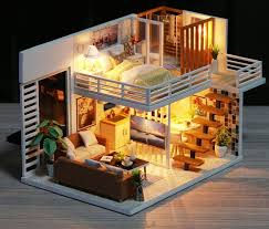 2 Storey Modern Diy Doll House Maison Miniature Meublee W Lumieres Wooden Dollhouse Grownup Toy Dollhouse Furniture Kit Diy Project In 2020 Tiny House Design Dream House Decor Sims House