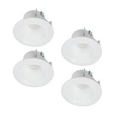 Halo 4 In White Integrated Led Recessed Ceiling Light Retrofit Trim At 3000k Soft White Low Glare Deep Baffle 4 Pack Rld4069301ewhr 4pk The Home Depot Led Recessed Ceiling Lights Recessed Ceiling Recessed