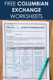 Columbian Exchange Food Activity Free Worksheets History