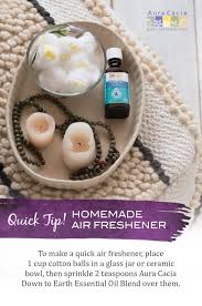To Make A Quick Air Freshener Place 1 Cup Cotton Balls In A Glass Jar Or Ceramic Bowl Aura Cacia Essential Oils Recipes Essential Oil Recipes Essential Oils