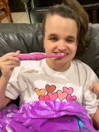 Hannah learned to brush her own teeth as much as she is physically able to.  #teamhannah🦄 #teamwrench480