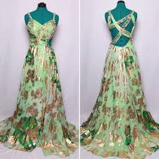Mac Duggal Mint Gold Foil Floral Beaded Gown 4