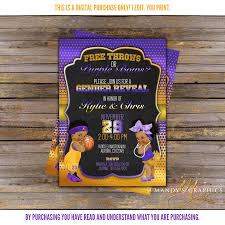 Free Throws Or Bows Gender Reveal Yellow And Purple Lakers Basketball Invitation Bow Gender Reveal Gender Reveal Invitations Gender Reveal Themes