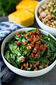 These Southern Style Collard Greens Are Simmered With Bacon And Seasonings Until Tender And Flav Collard Greens Collard Greens With Bacon Collard Greens Recipe